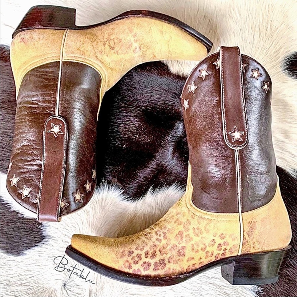 Rare Vintage OLD GRINGO Boots Leopard Star Short Cowgirl Cowboy Western Size 8 - Picture 1 of 13